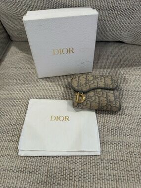 Christian Dior Saddle Lotus Wallet In Gray Dior Oblique Jacquard Canvas